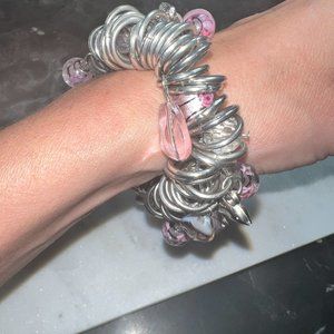 Boho Chunky Heavy Silver Murano Glass Charm Bracelet